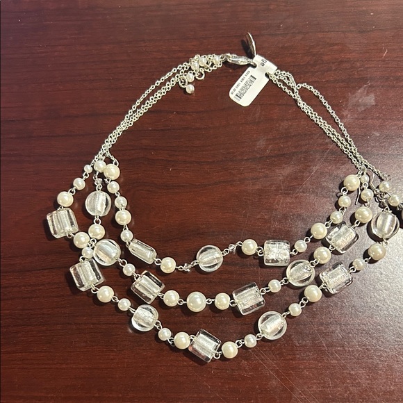 White House/Black Market Jewelry - Chic Silver and Cream Multi-Strand Necklace